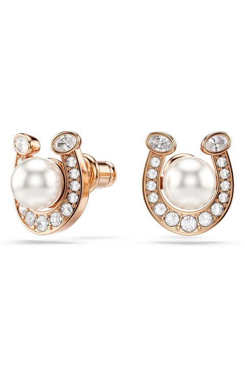 Symbolica Swarovski Faux Pearl Horseshoe Stud Earrings
