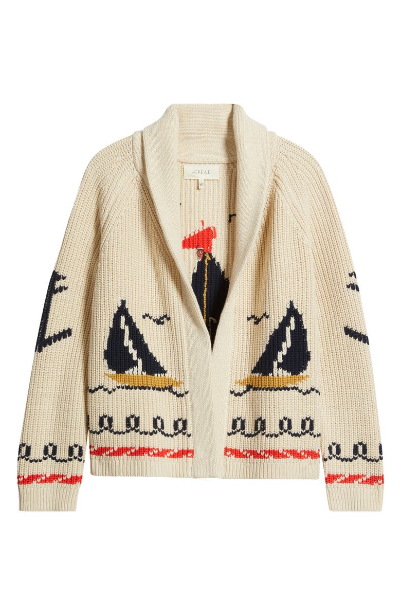 THE GREAT. The Sailboat Lodge Shawl Collar Cardigan, Alternate, color, Cream
