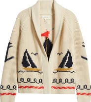 THE GREAT. The Sailboat Lodge Shawl Collar Cardigan