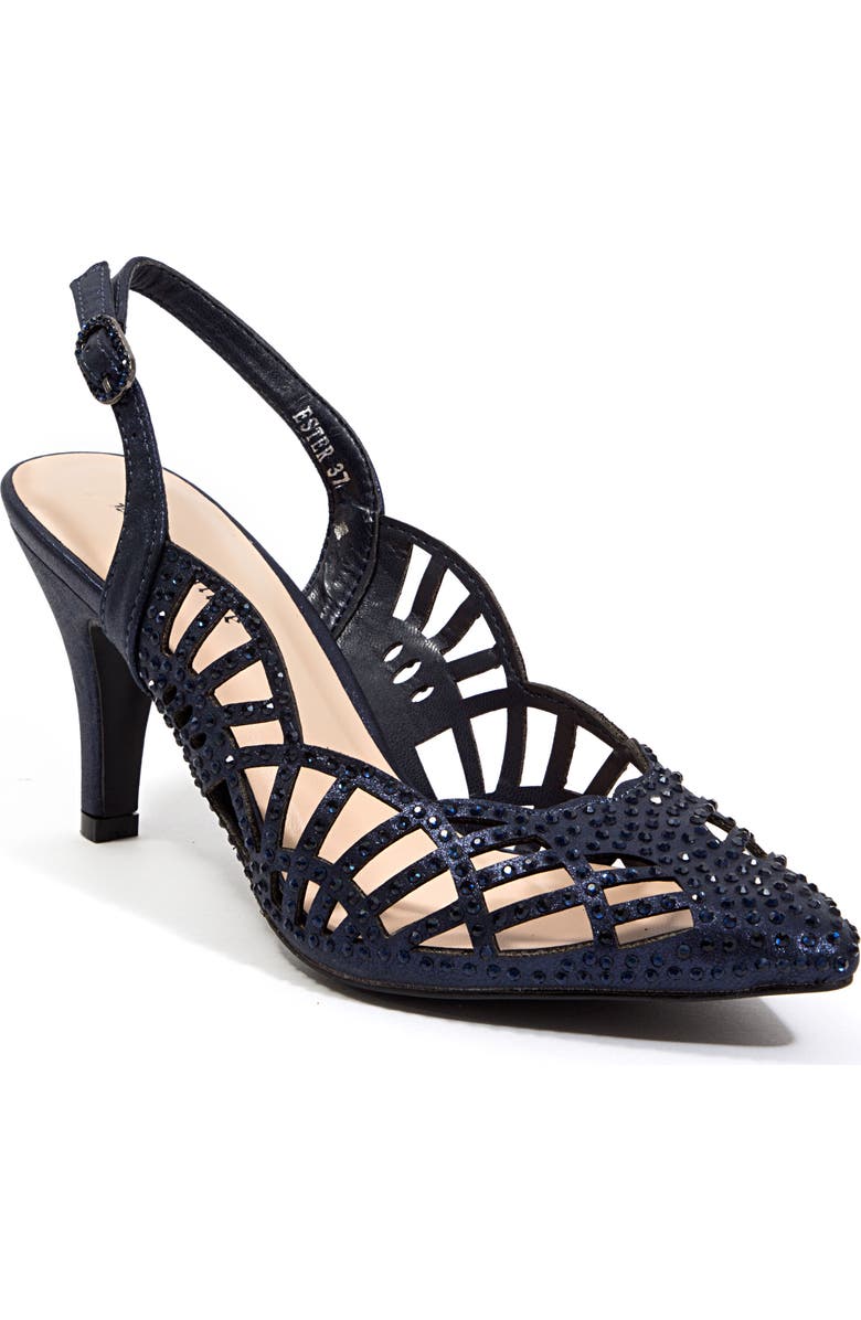 LADY COUTURE Rhinestone Slingback Pump, Main, color, Navy