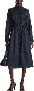 COS Ruffle Long Sleeve Tencel® Lyocell & Cotton Shirtdress