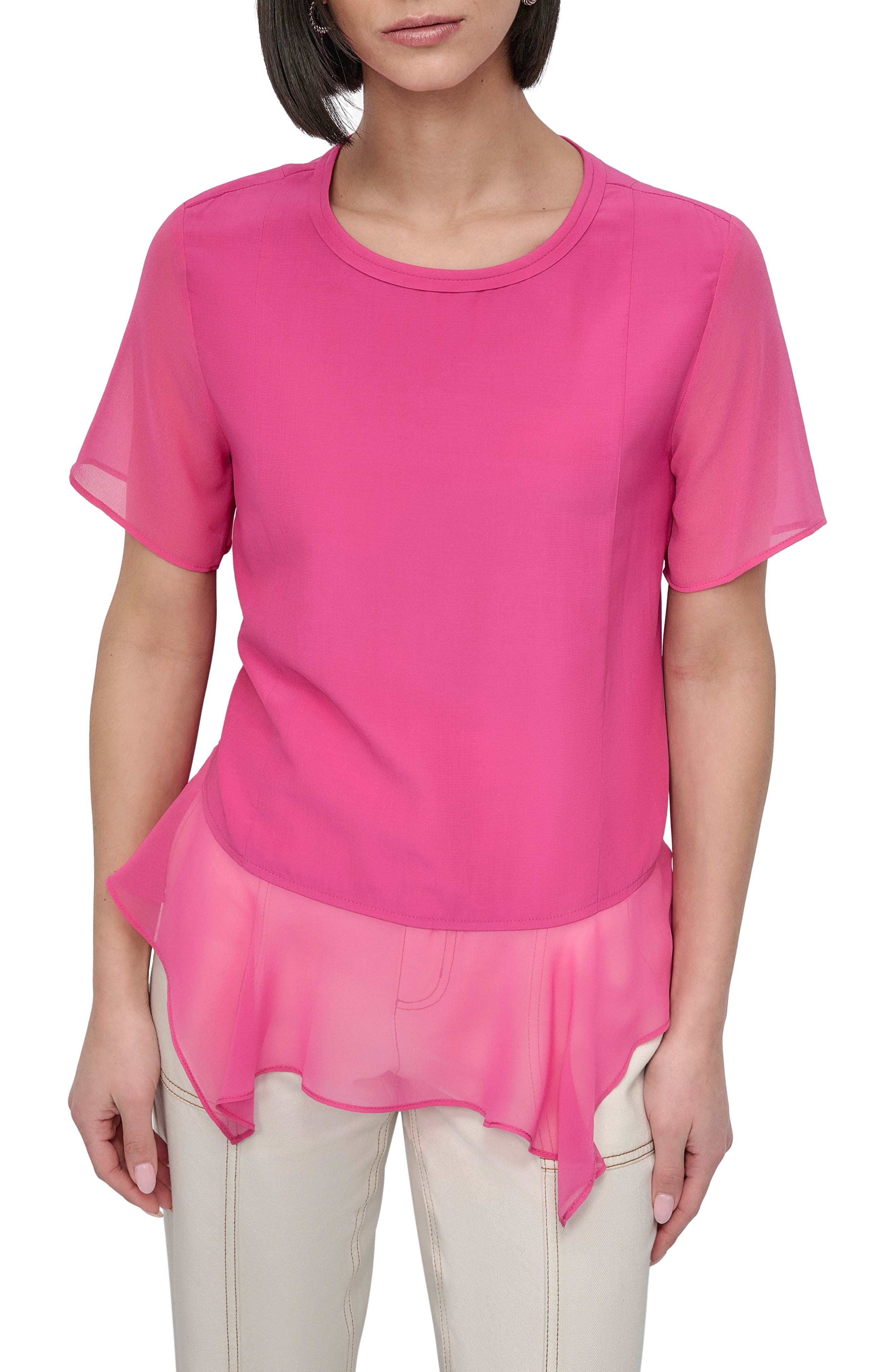 DKNY Handkerchief Hem Mixed Media Top