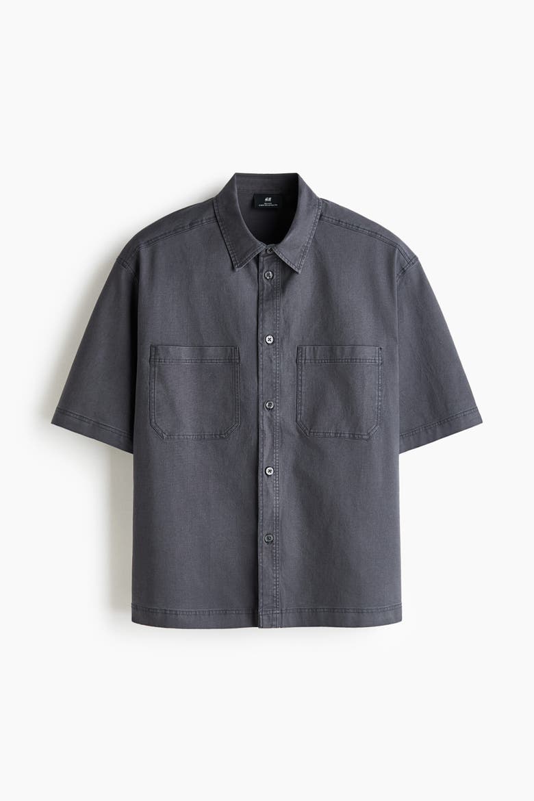 Relaxed-fit Short-sleeved Cotton Shirt, Alternate, color, Dark gray