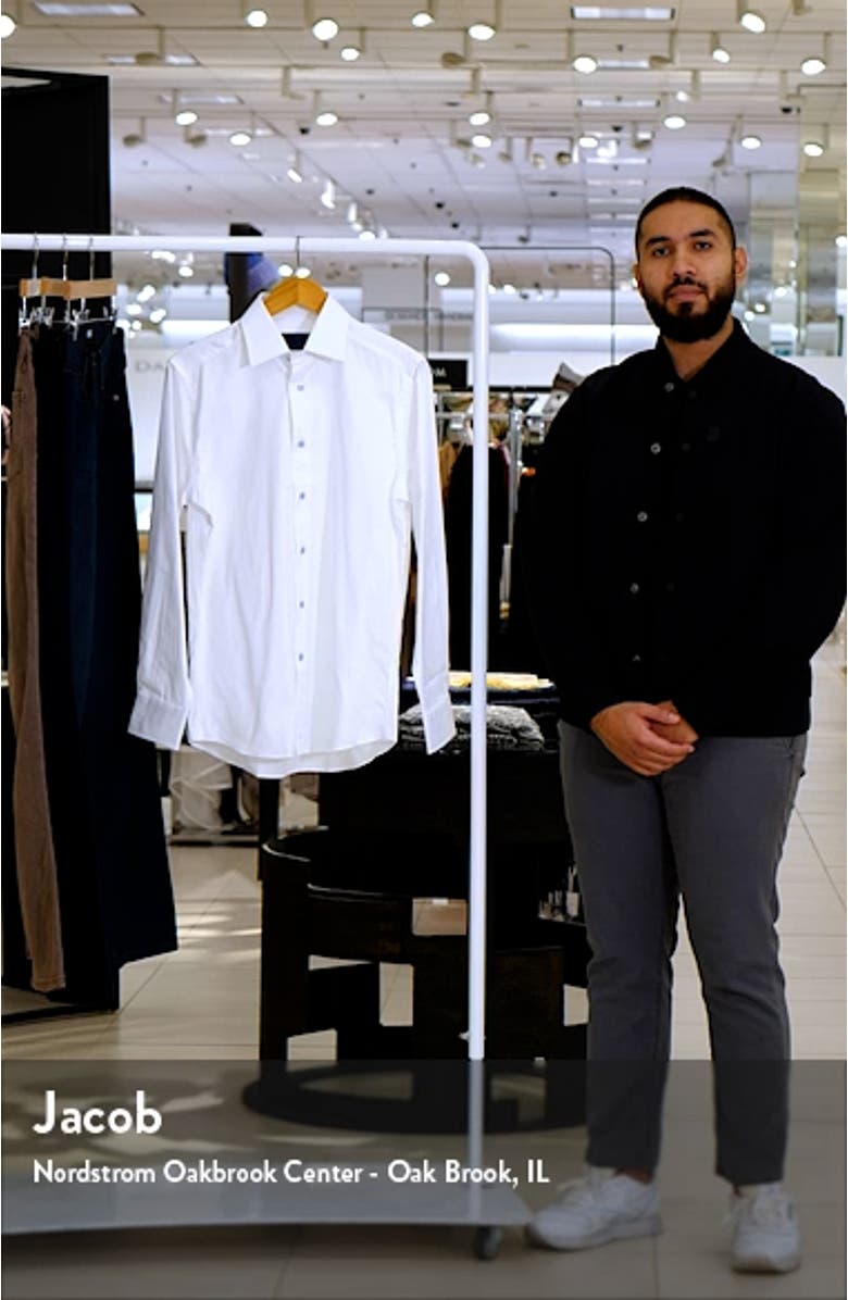 Trim Fit Solid Cotton Herringbone Dress Shirt, sales video thumbnail