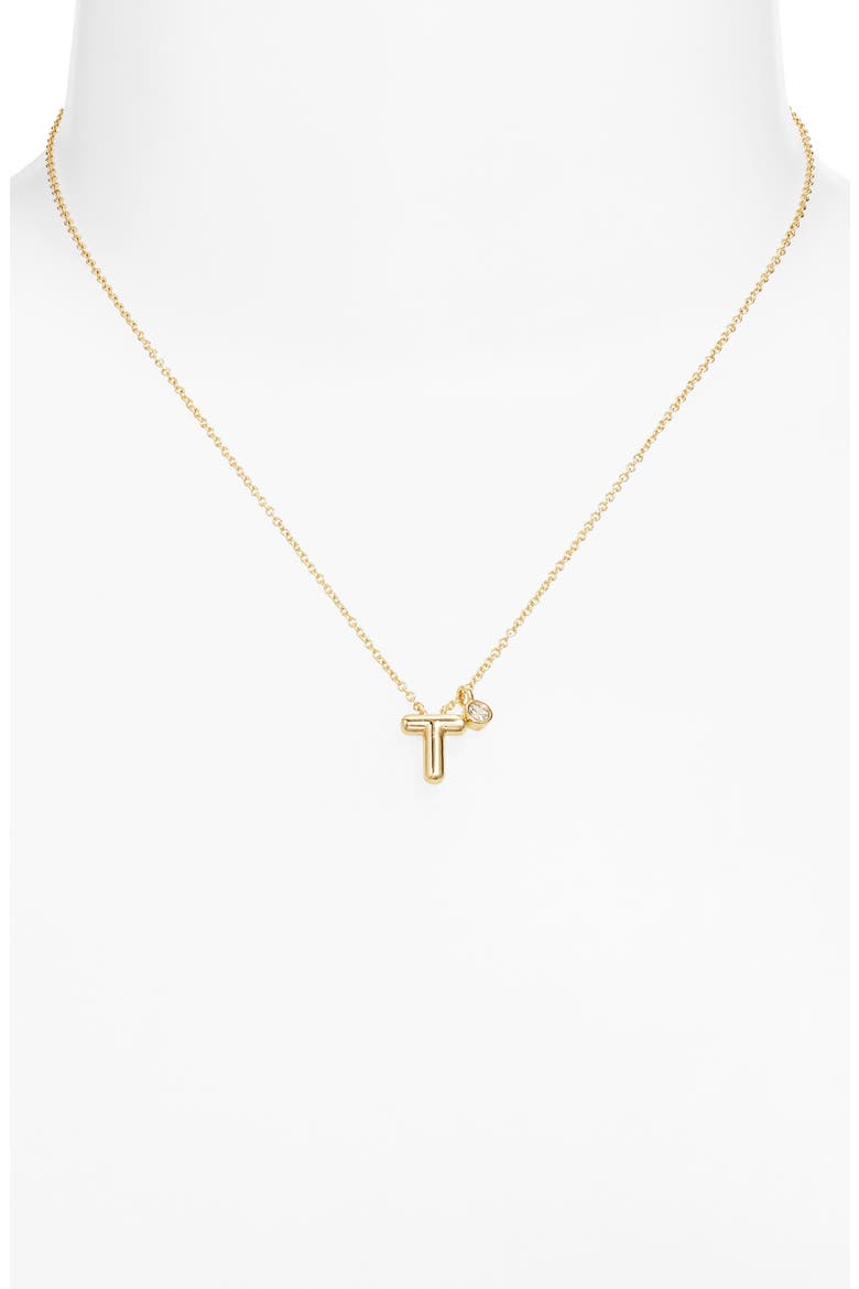 Goldtone Initial Pendant Necklace, Alternate, color, T- CLEAR- GOLD