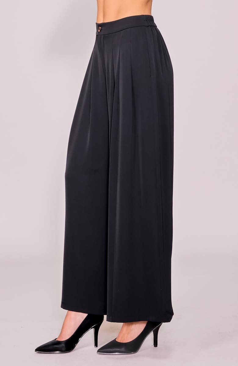 MELLODAY Pleated Crepe Wide Leg Pants, Alternate, color, Black