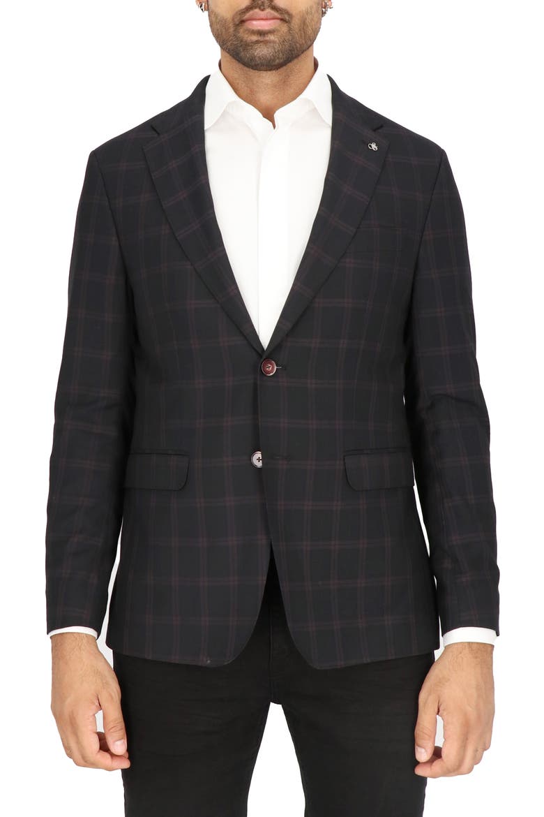 Burgundy Windowpane Check Sport Coat, Main, color, BLACK BURGUNDY PLAID