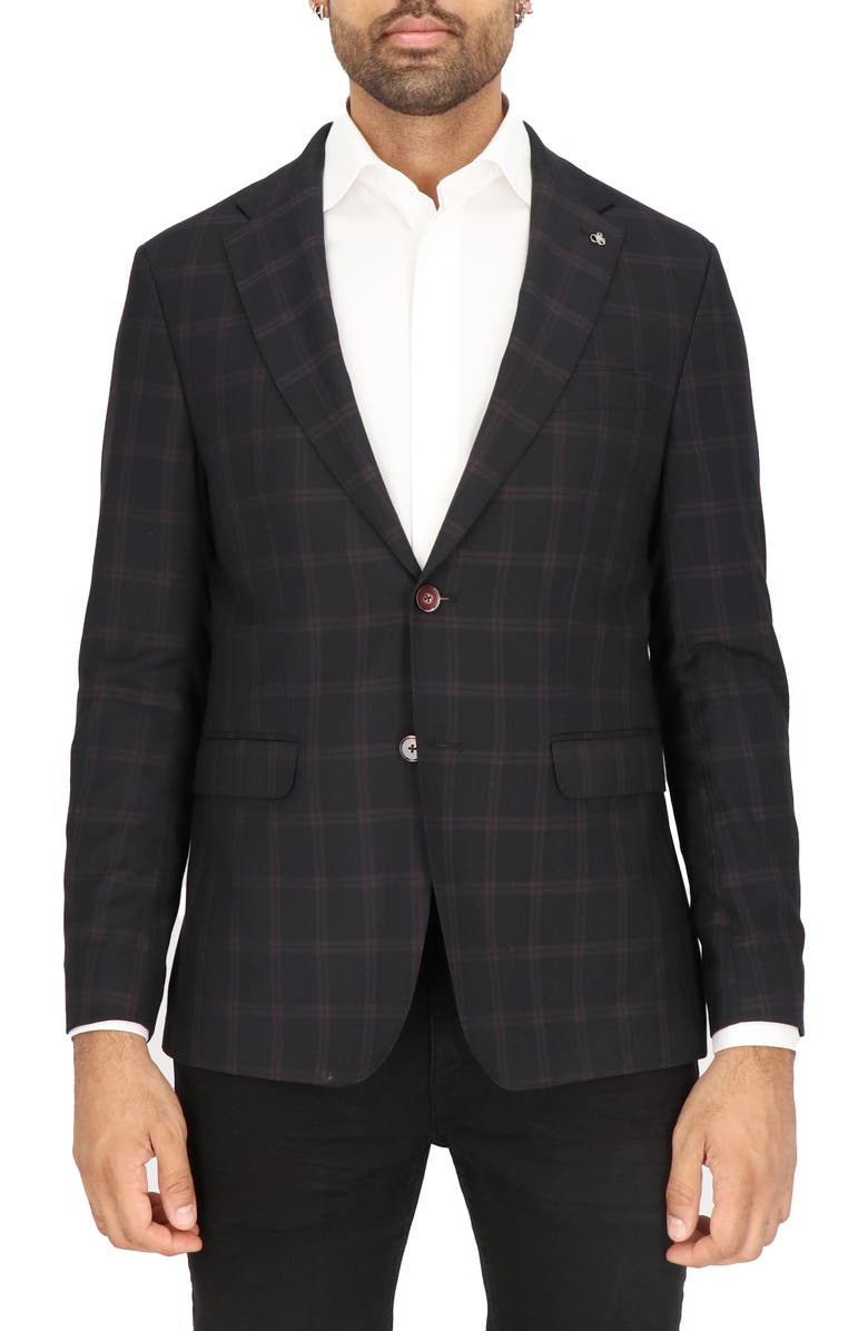 Scotch & Soda Burgundy Windowpane Check Sport Coat, Main, color, 