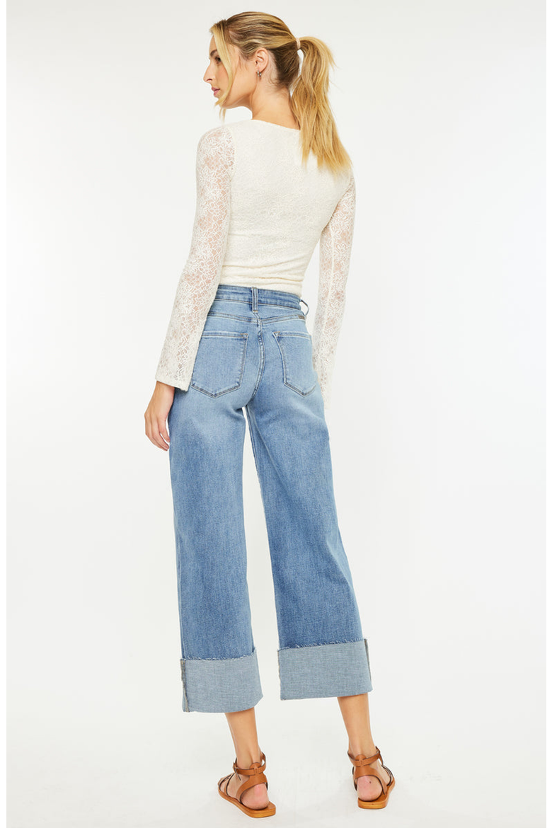 Leslie Essentials High Rise Crop Wide Leg Jeans, Alternate, color, Medium Wash