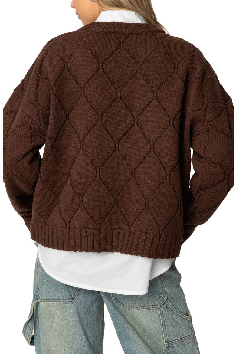 Cass Textured Argyle Oversize Sweater, Alternate, color, BROWN