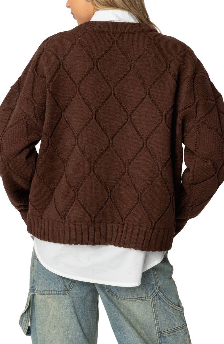EDIKTED Cass Textured Argyle Oversize Sweater, Alternate, color, Brown