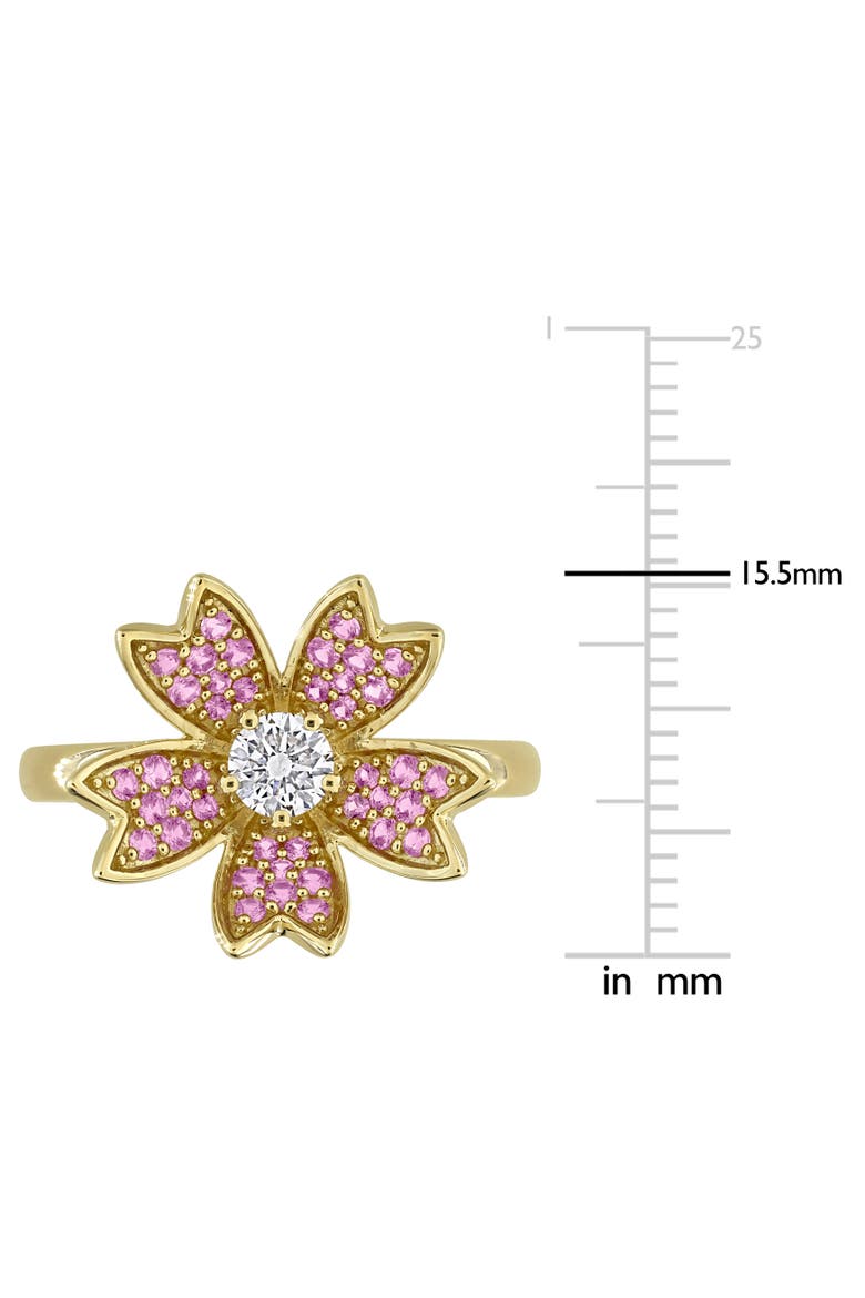 Lab-Created Diamond & Pink Sapphire Flower Ring, Alternate, color, Yellow Gold