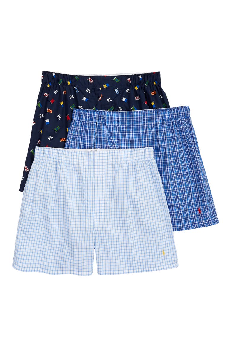 3-Pack Assorted Woven Boxers, Main, color, CRUISE NAVY/ MYERS/ FREEPOT