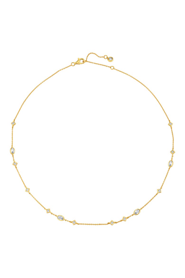 Princess & Oval Cubic Zirconia Station Chain Necklace, Alternate, color, 18KT YELLOW GOLD / CLEAR STONE