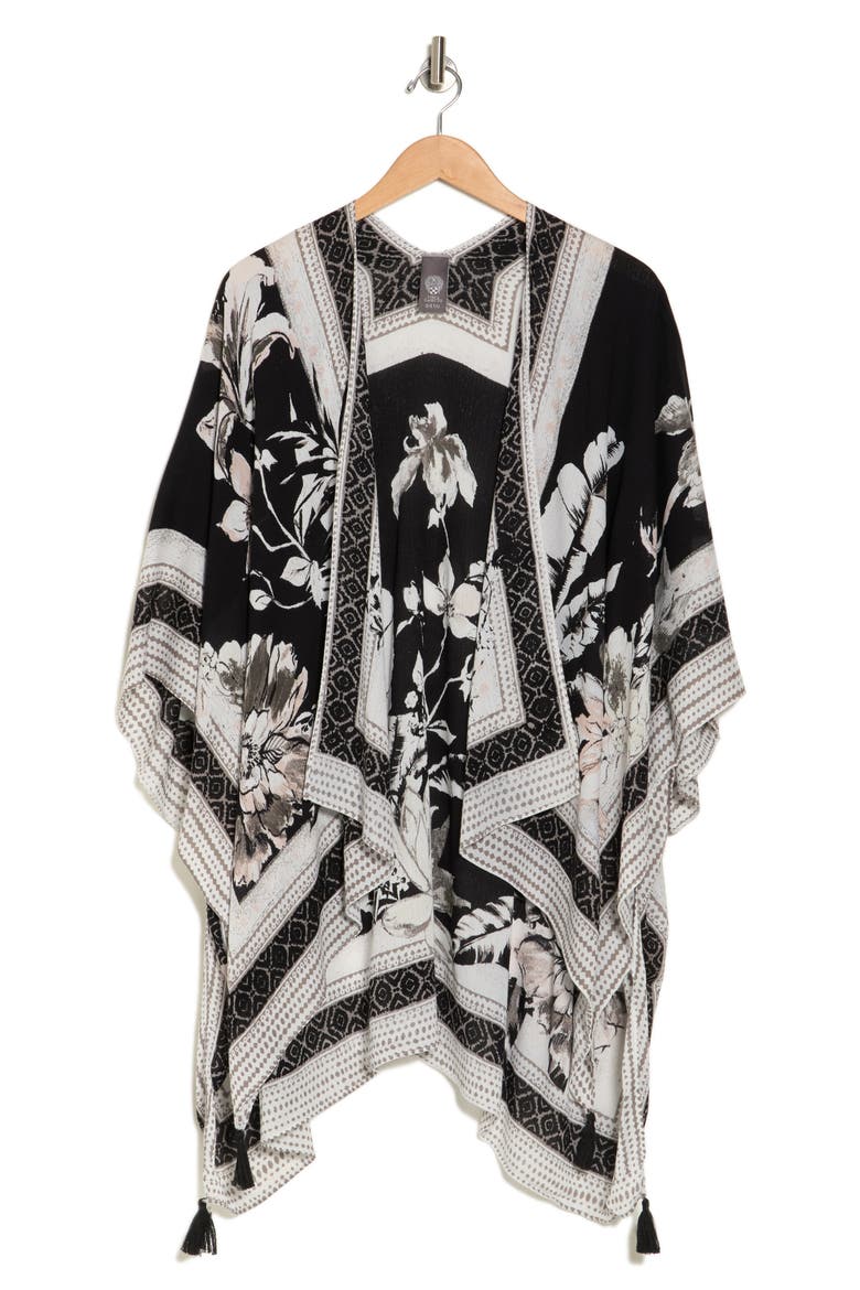 Tropical Blooms Ruana, Alternate, color, BLACK NEUTRAL