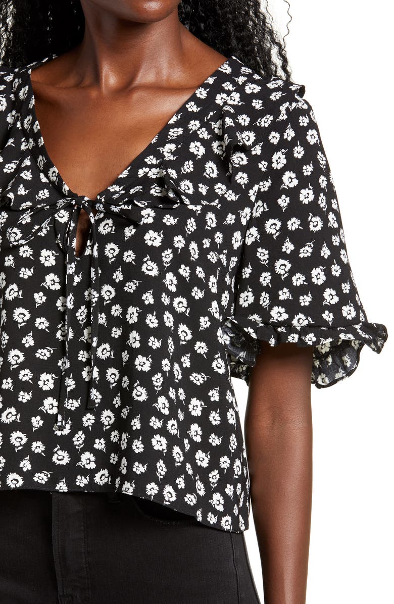 Topshop Maisie Floral Frill Keyhole Blouse, Alternate, color, 