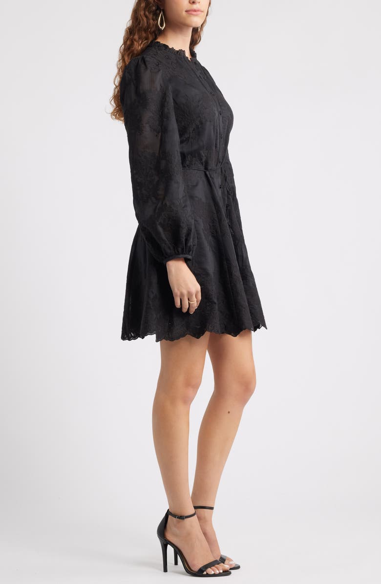 Chelsea28 Ruffle Collar Embroidered Long Sleeve Dress, Alternate, color, Black