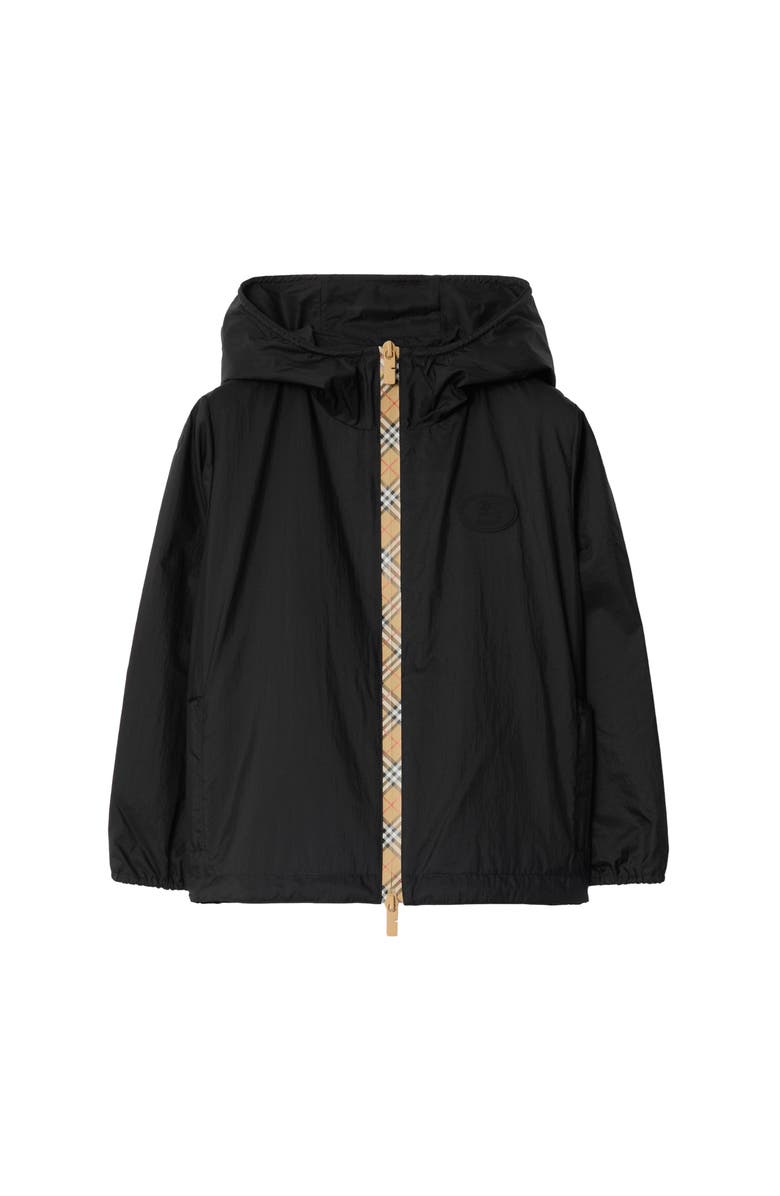 Burberry Checker-tape Nylon Hooded Jacket, Main, color, Black