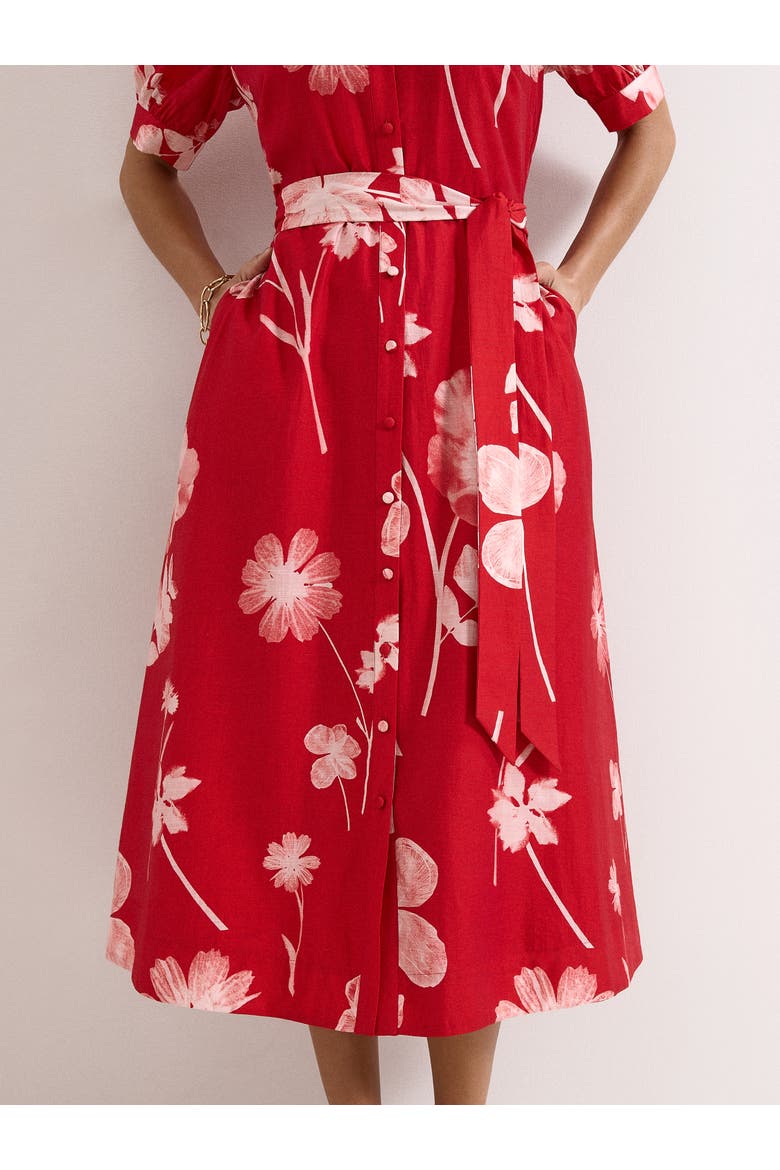 Delphine Midi Red Dress, Self-Tie Waist, Alternate, color, Red