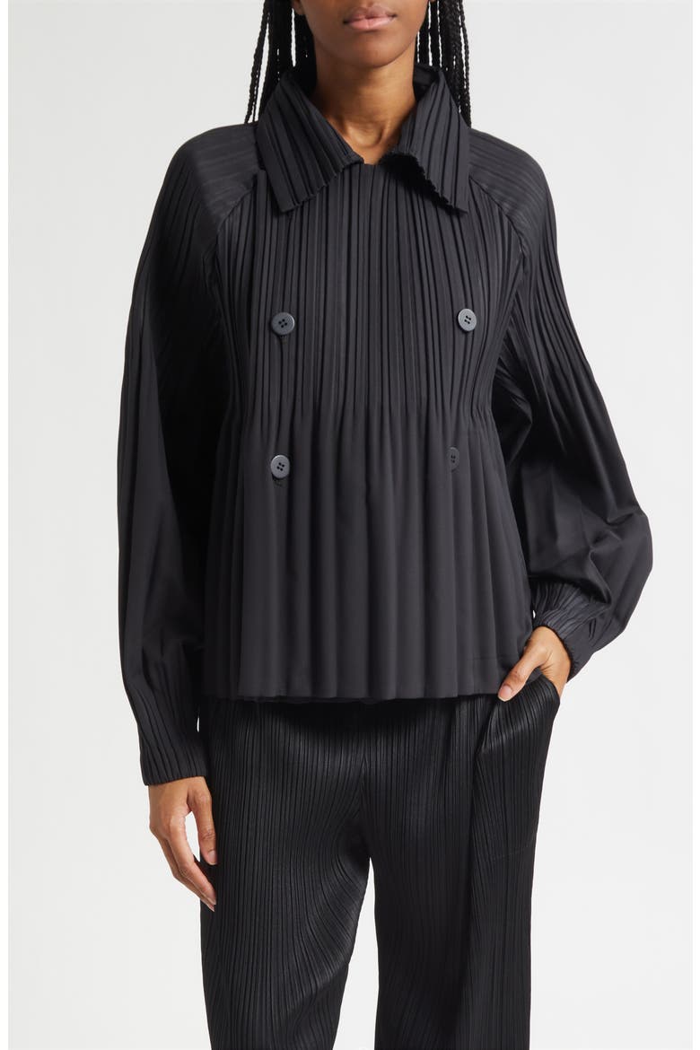 Pleated Double Breasted Jacket, Main, color, BLACK
