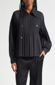 Pleats Please Issey Miyake Pleated Double Breasted Jacket