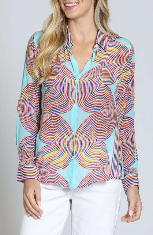 Apny Print Button-up Shirt In Aqua Multi
