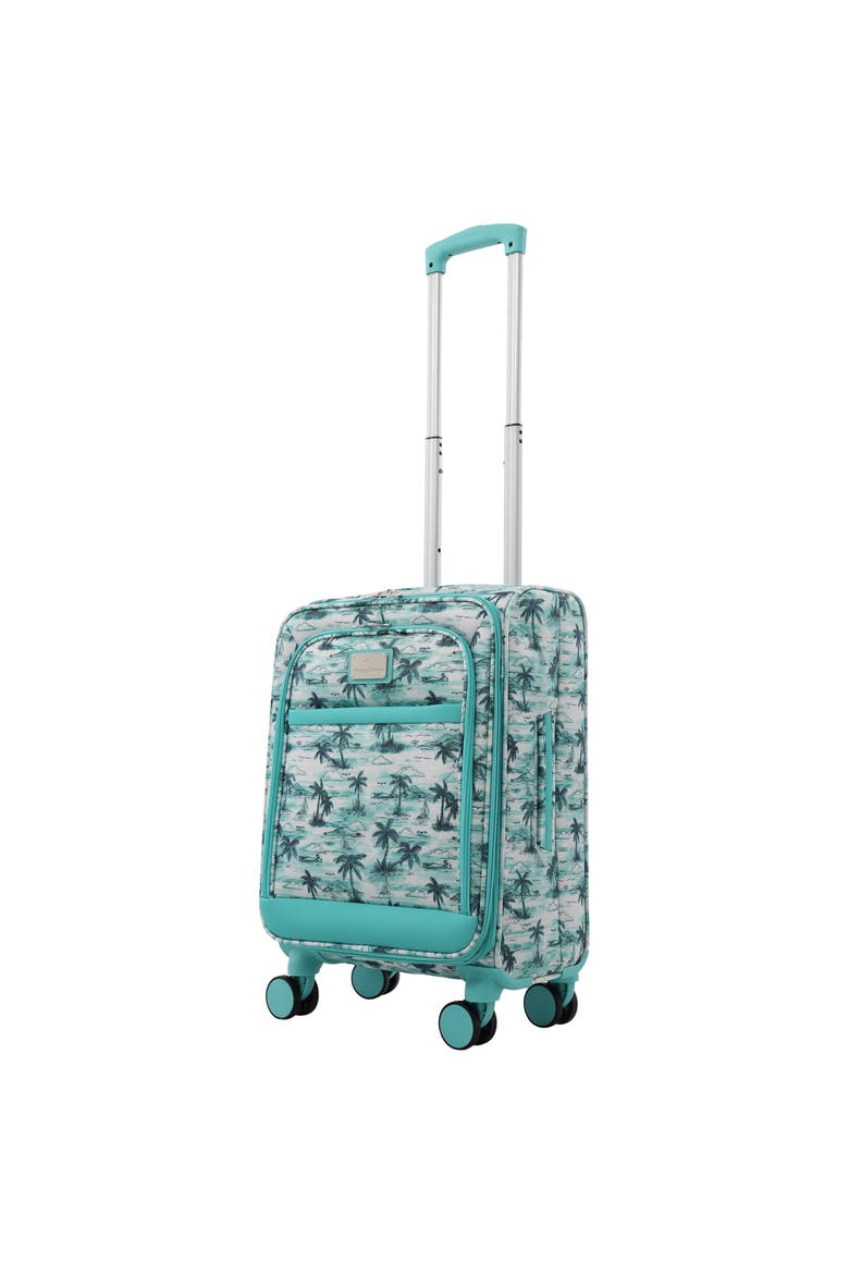 Palm Print 21.5" Expandable Softside Carry-On Spinner, Main, color, Aqua