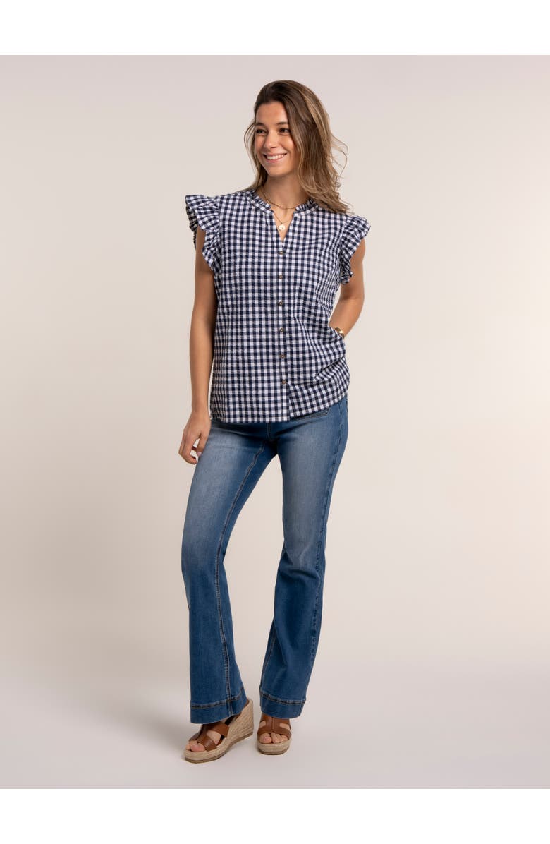 Brakeburn Bia Gingham Flutter Sleeve Blouse, Alternate, color, Navy