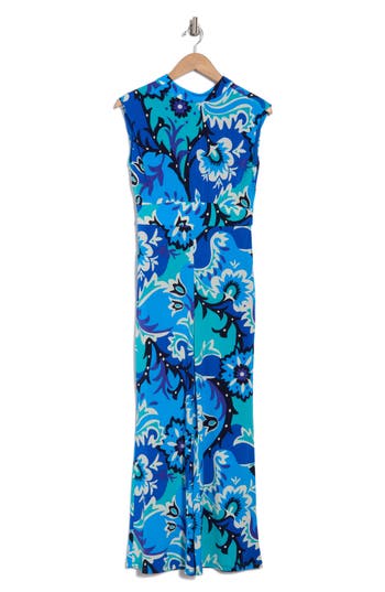 Shop Donna Morgan For Maggy Sleeveless Matte Jersey Jumpsuit In Cream/blue
