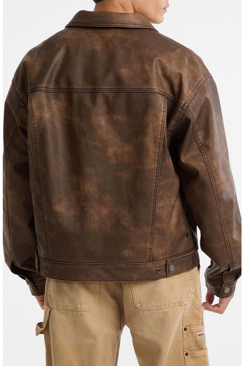 Faux Leather Trucker Jacket, Alternate, color, BROWN