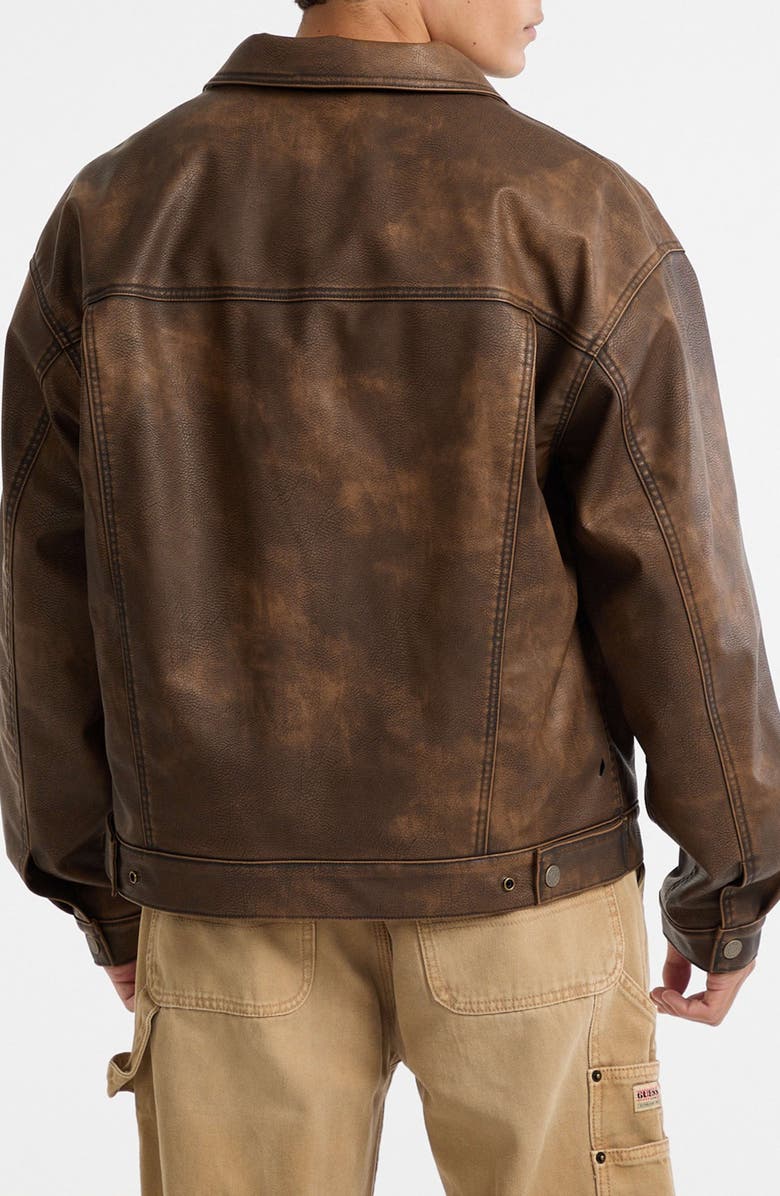 GUESS ORIGINALS Faux Leather Trucker Jacket, Alternate, color, Brown