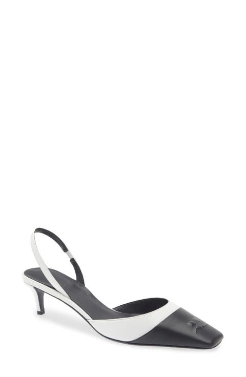 Two-Tone Kitten Heel Embossed Toe Slingback Pump