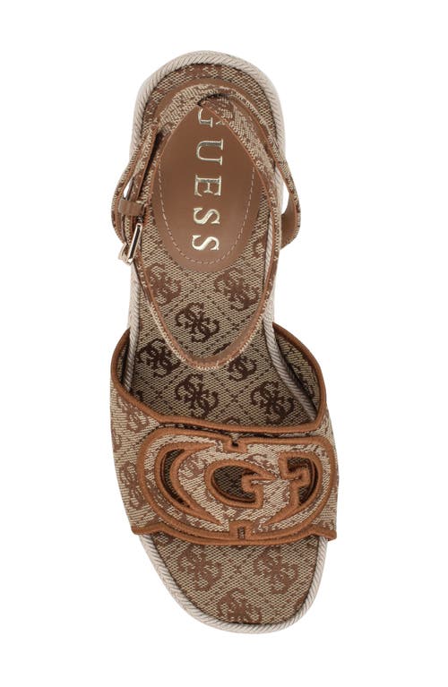 Shop Guess Tanveey Ankle Strap Espadrille Platform Wedge Sandal In Medium Brown