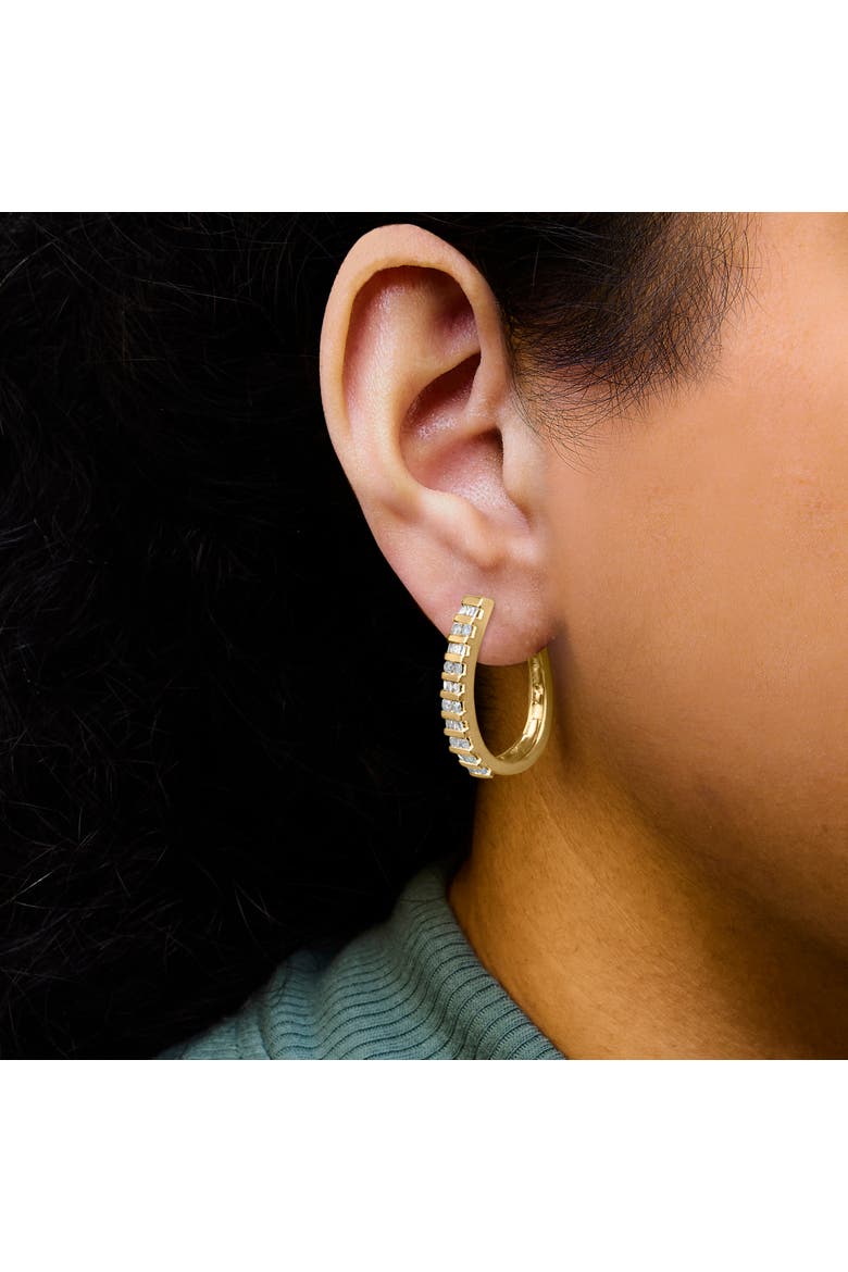 10K Gold Round and Baguette-Cut Diamond Hoop Earrings, Alternate, color, Yellow Gold