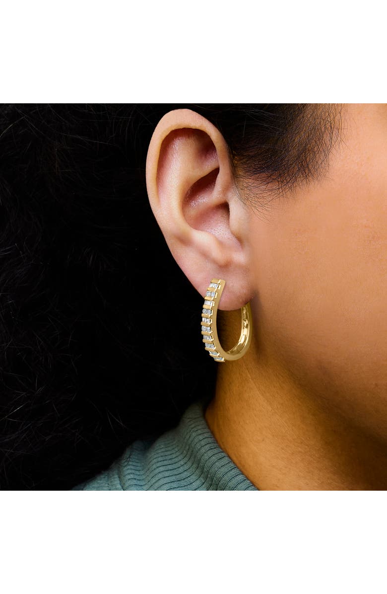 Haus of Brilliance 10K Gold Round and Baguette-Cut Diamond Hoop Earrings, Alternate, color, Yellow Gold