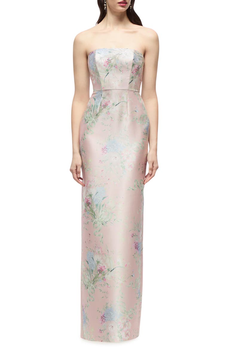 Jacqueline Floral Strapless Satin Twill Column Gown, Main, color, ESME FLORAL
