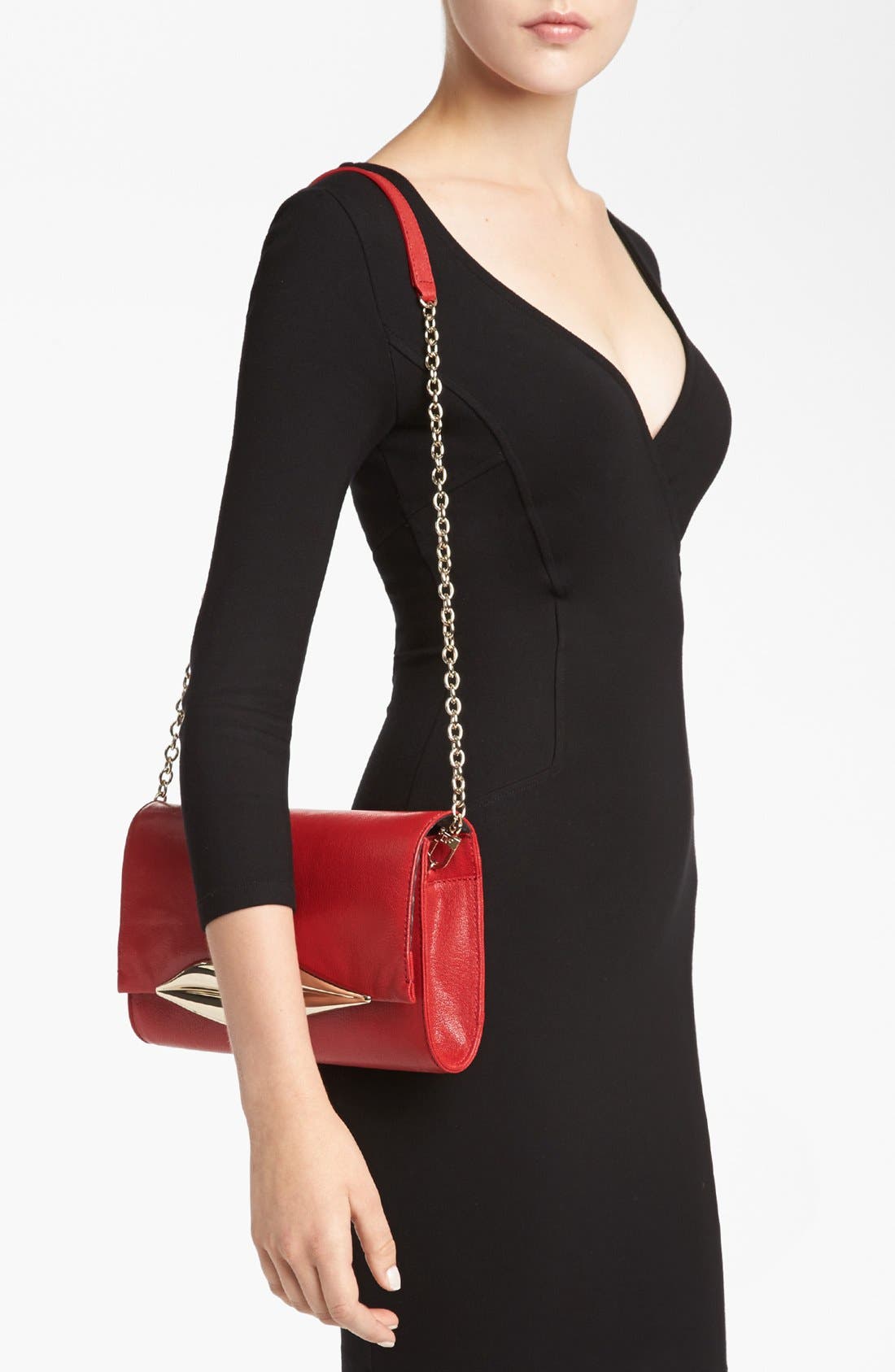 'Flirty' Leather Clutch, Alternate, color, CRIMSON