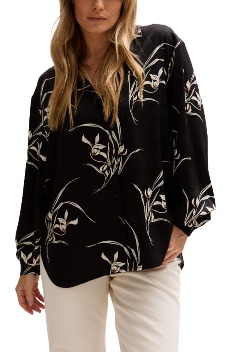 LILY AND LIONEL Lillibet Large Floral Print Shirt, Main, color, Black