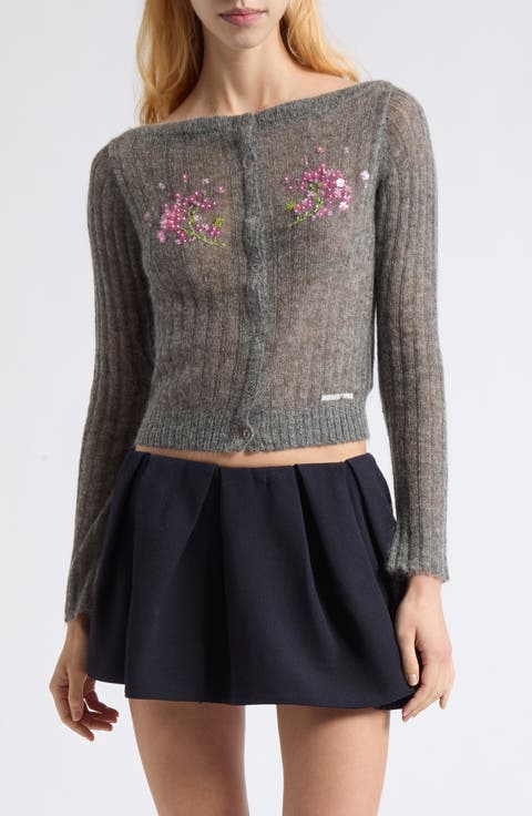 Floral Embroidered Wool & Mohair Blend Sweater