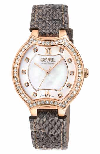Lugano Diamond Croc Embossed Leather Strap Watch, 35mm