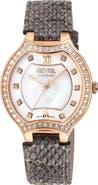 GEVRIL Lugano Diamond Croc Embossed Leather Strap Watch, 35mm