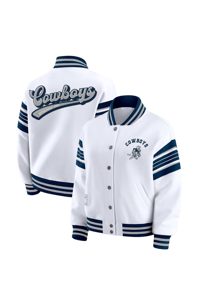 WEAR by Erin Andrews Women's WEAR by Erin Andrews White Dallas Cowboys Full-Snap Fleece Sweatshirt Jacket, Main, color,