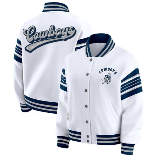 Wear By Erin Andrews White Dallas Cowboys Full-snap Fleece Sweatshirt Jacket In Multi