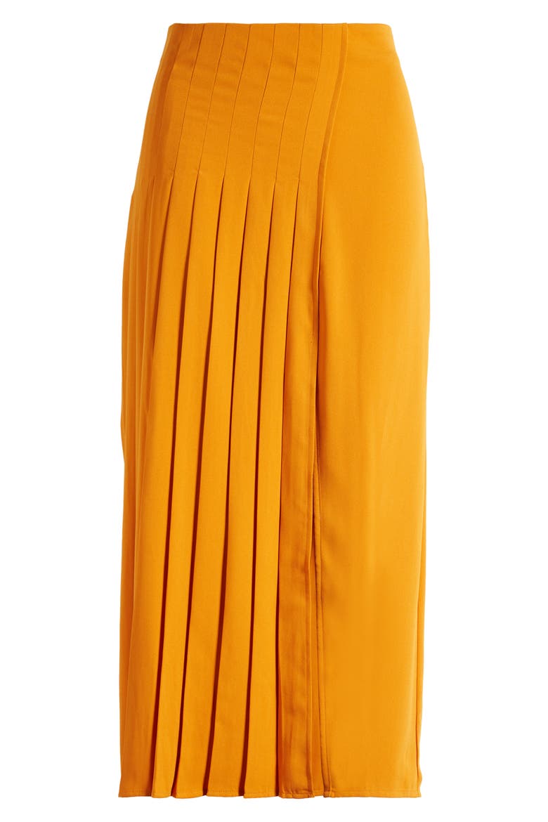 Pleated Midi Skirt, Alternate, color, ORANGE JAM