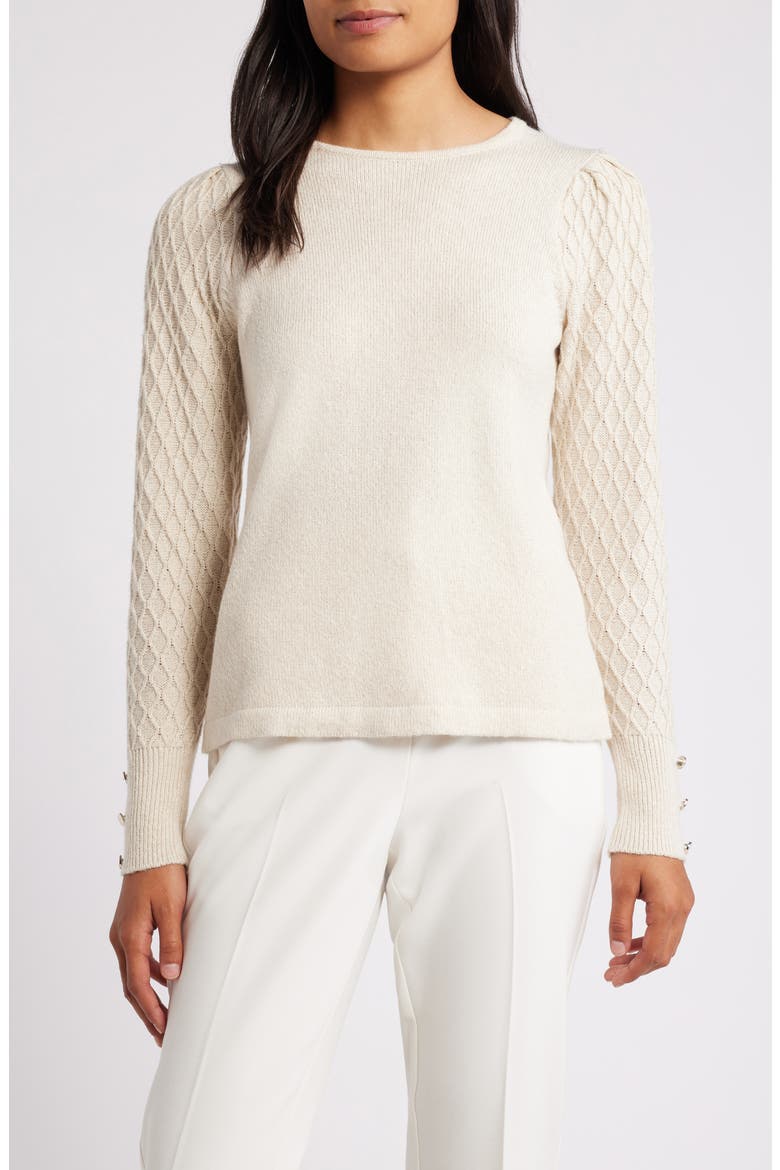 Metallic Mixed Stitch Cotton Blend Sweater, Main, color, ANNE WHITE/ GOLD