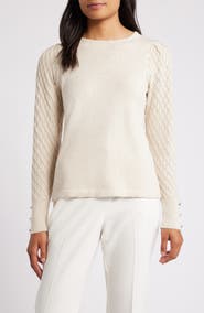 Anne Klein Metallic Mixed Stitch Cotton Blend Sweater