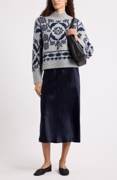 Funnel Neck Jacquard Sweater