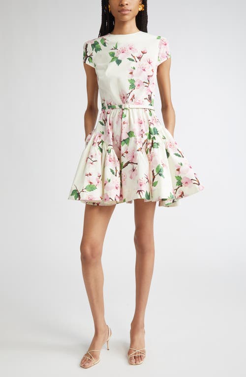 Oscar De La Renta Cherry Blossom Belted Poplin Minidress