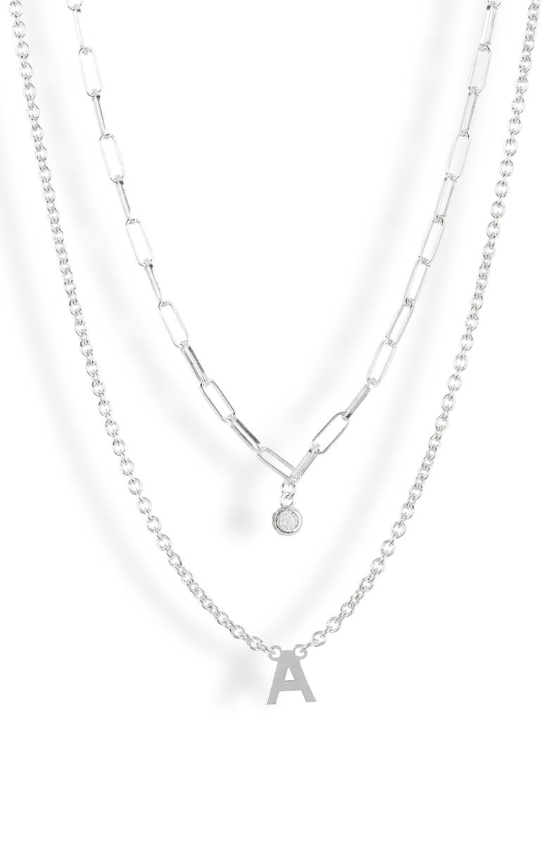 MESHMERISE Diamond Initial Charm Necklace, Main, color, White-A