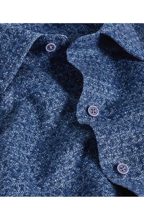 DAVID DONAHUE DAVID DONAHUE TEXTURE PRINT SHORT SLEEVE LINEN & COTTON SHIRT